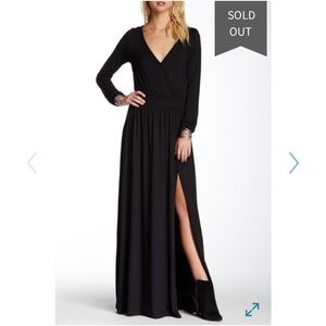 Go Couture Surplice Neck Black Maxi Dress